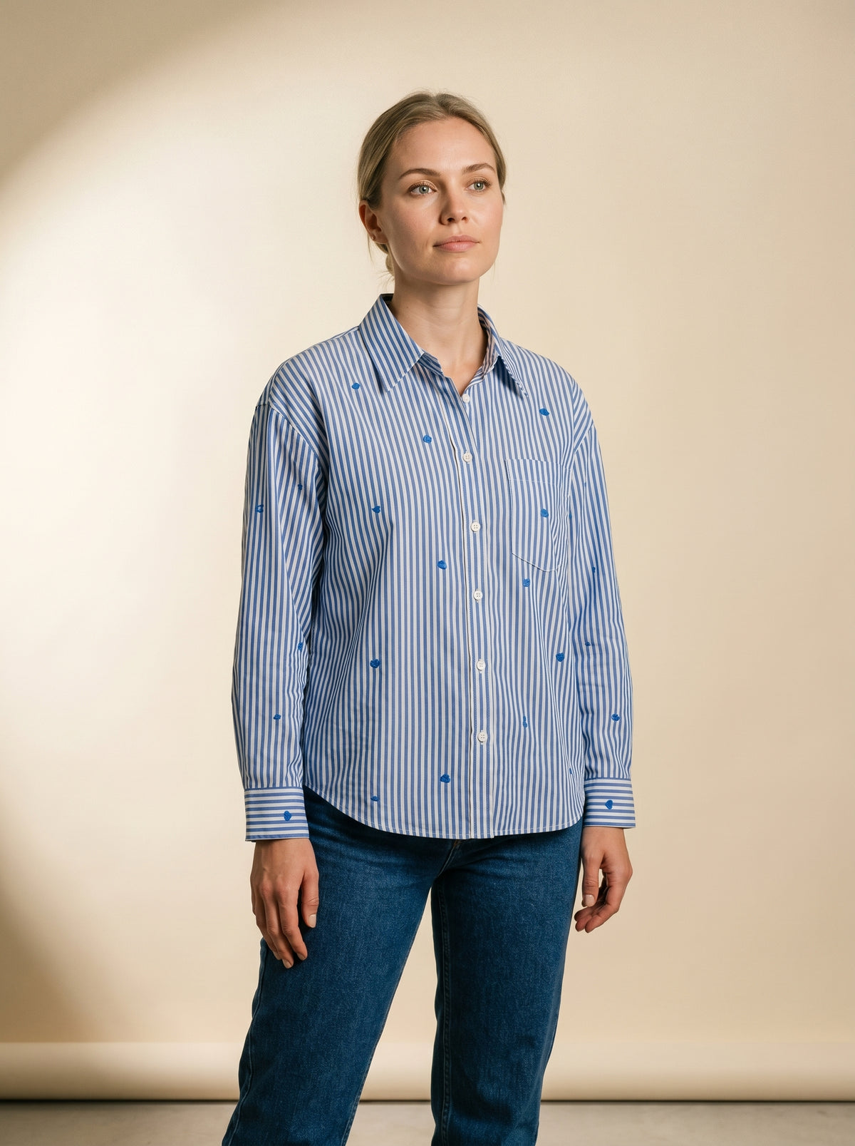 Blusa Oversized em Algodão com Riscas e Diamantes