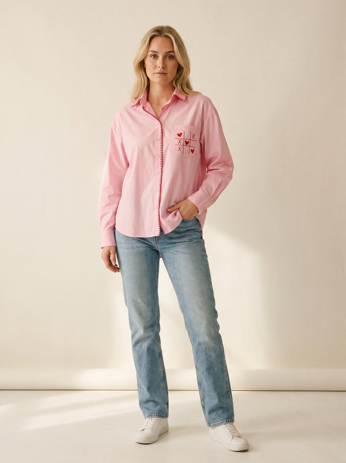 Tic-Tac-Toe Cotton Shirt With Red Stitching