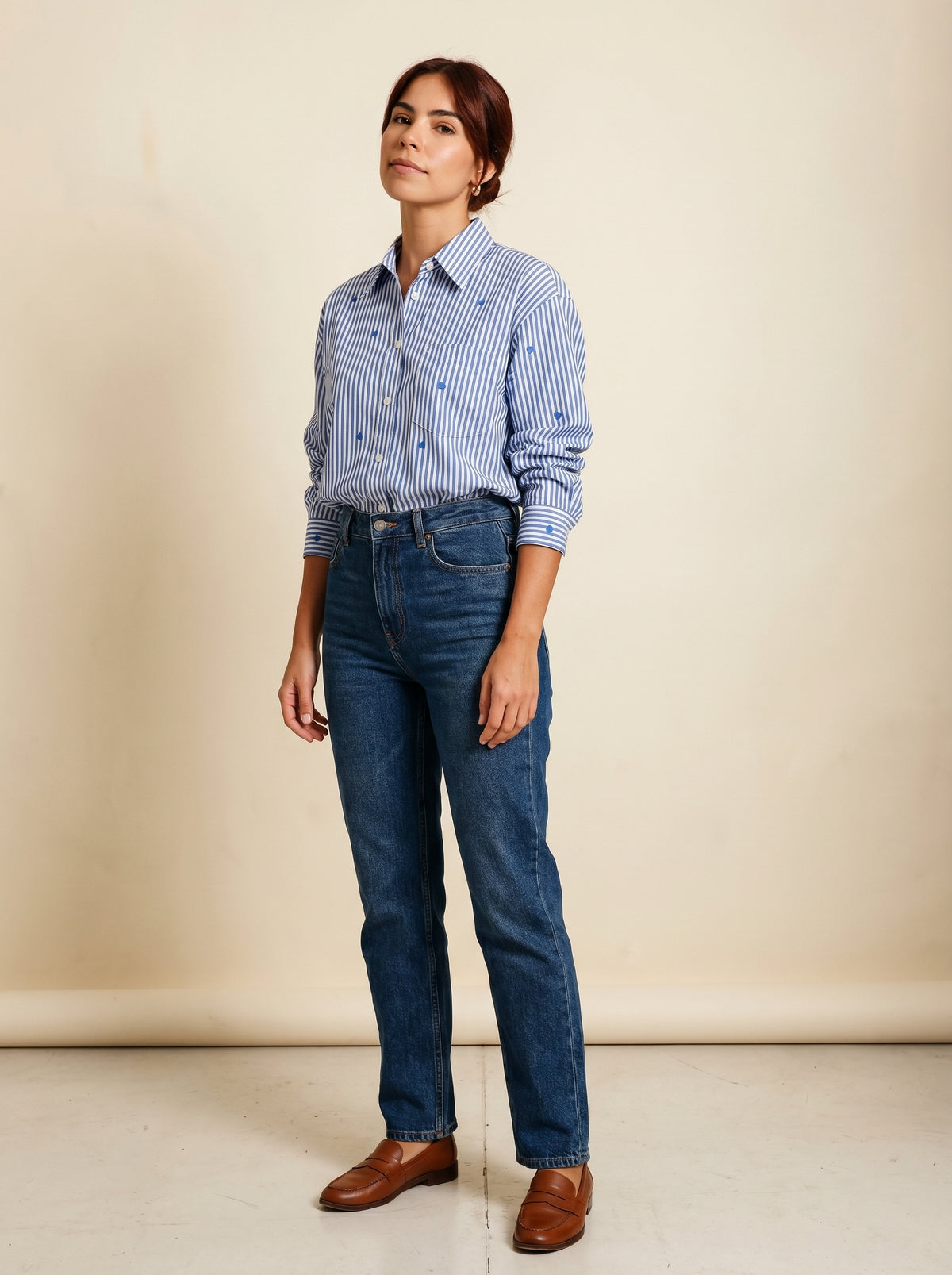 Blusa Oversized em Algodão com Riscas e Diamantes