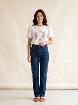 Blusa de Algodão com Medalhão Floral e Mangas Abuloadas