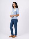 Daisy Short Sleeve Knit Sweater - Baby Blue - Full body studio shot on white background
