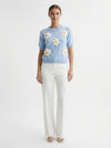 Daisy Short Sleeve Knit Sweater - Baby Blue - Lifestyle editorial shot