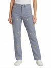 Pinstripe Lemon Pants - Blue - Full body studio shot on white background