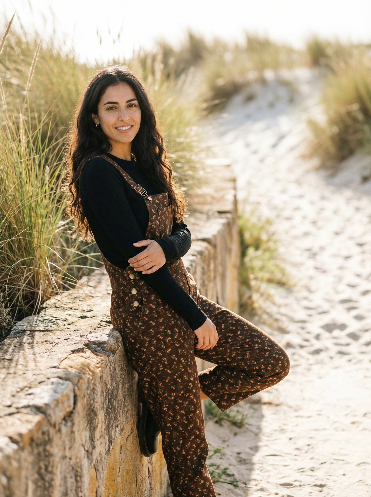 Overalls Flowers - Brown - Lifestyle editorial shot