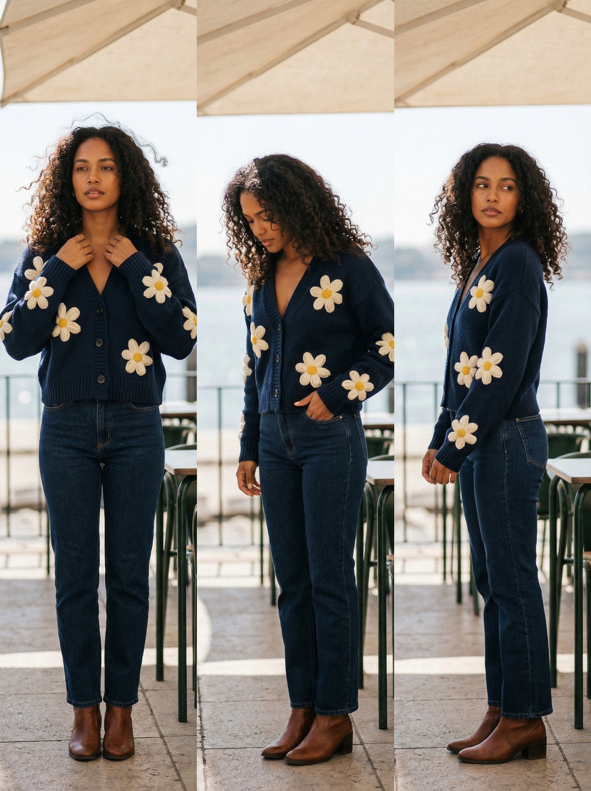 Cardigan Daisys - Cherry Red - Lifestyle editorial shot