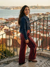 Bold Striped Wide-Leg Pants - Crimson Red - Lifestyle editorial shot
