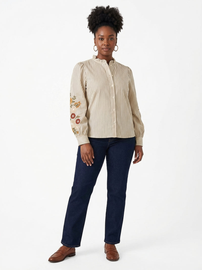 Striped Embroidered Blouse Charlotte - Default - Full body studio shot on white background