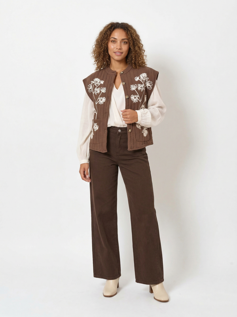 Embroidered Quilted Vest Paola - Default - Full body studio shot on white background