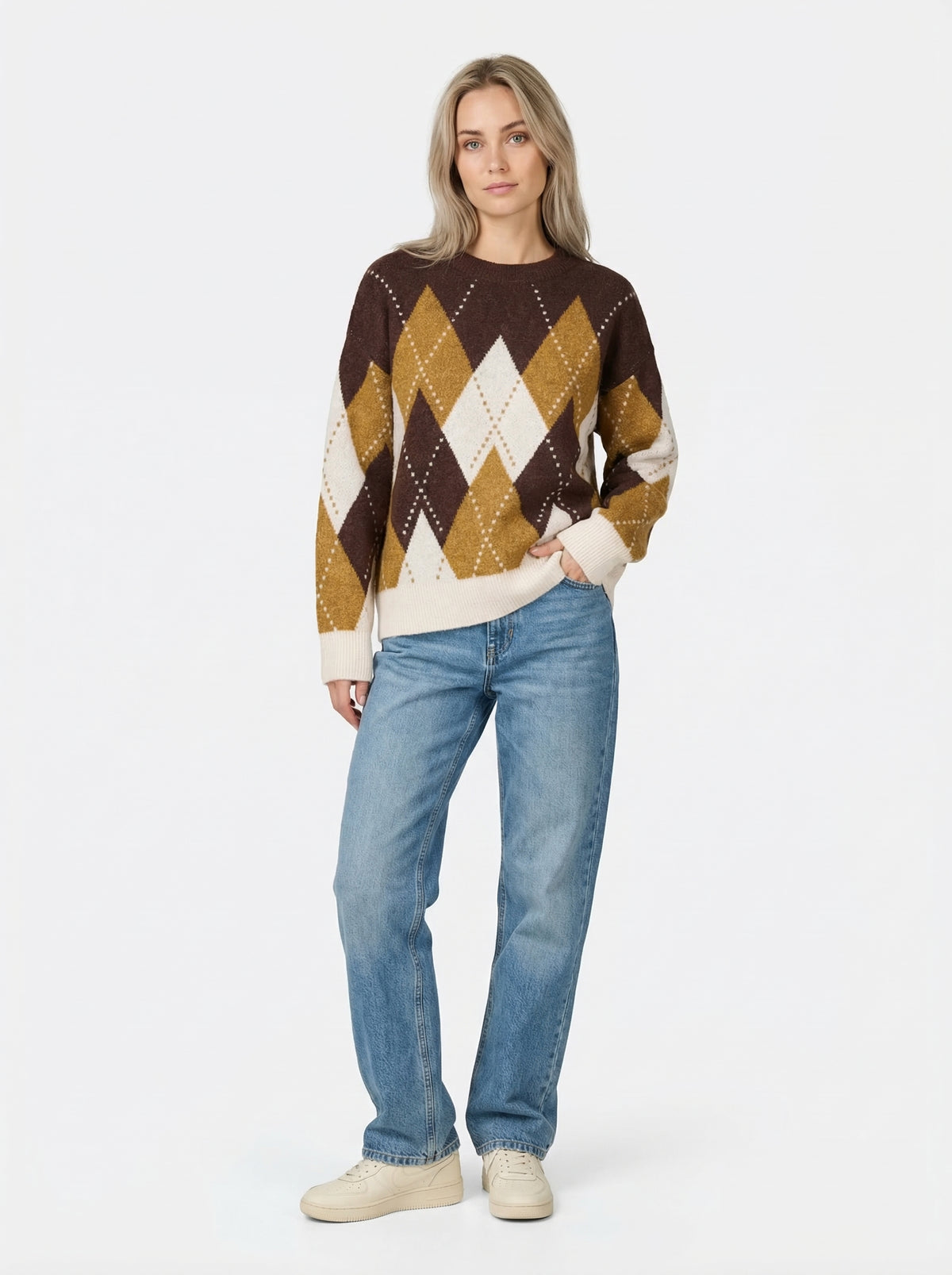 Argyle Knit Sweater Helen - Default - Full body studio shot on white background