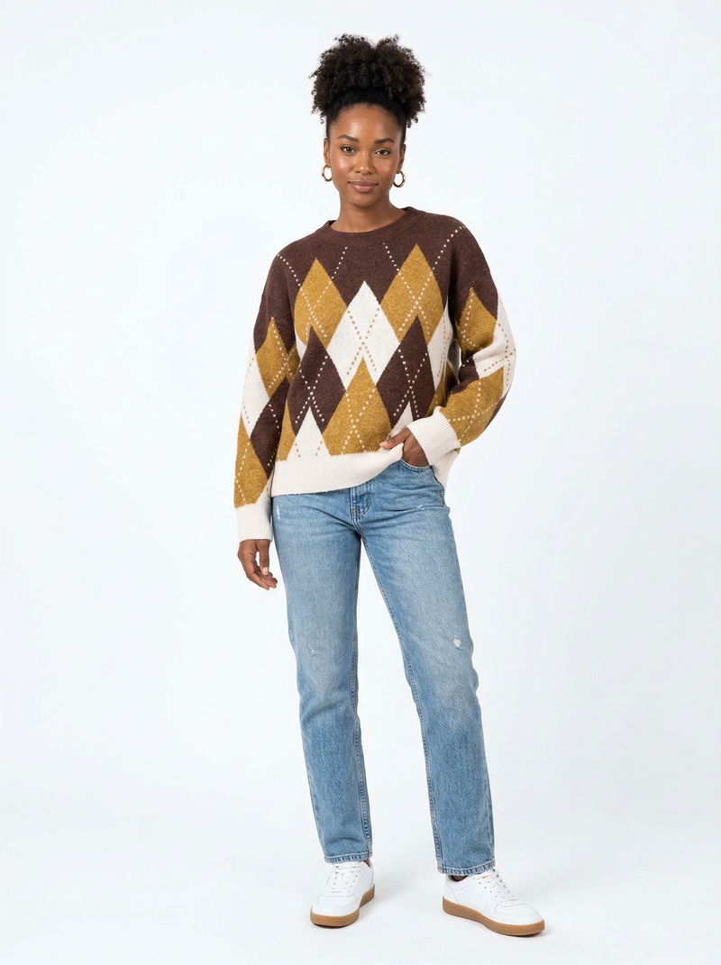 Argyle Knit Sweater Helen - Default - Full body studio shot on white background