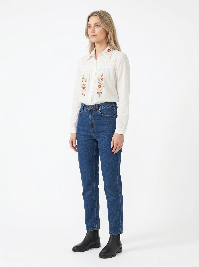 Floral Embroidered Blouse Paris - Default - Full body studio shot on white background