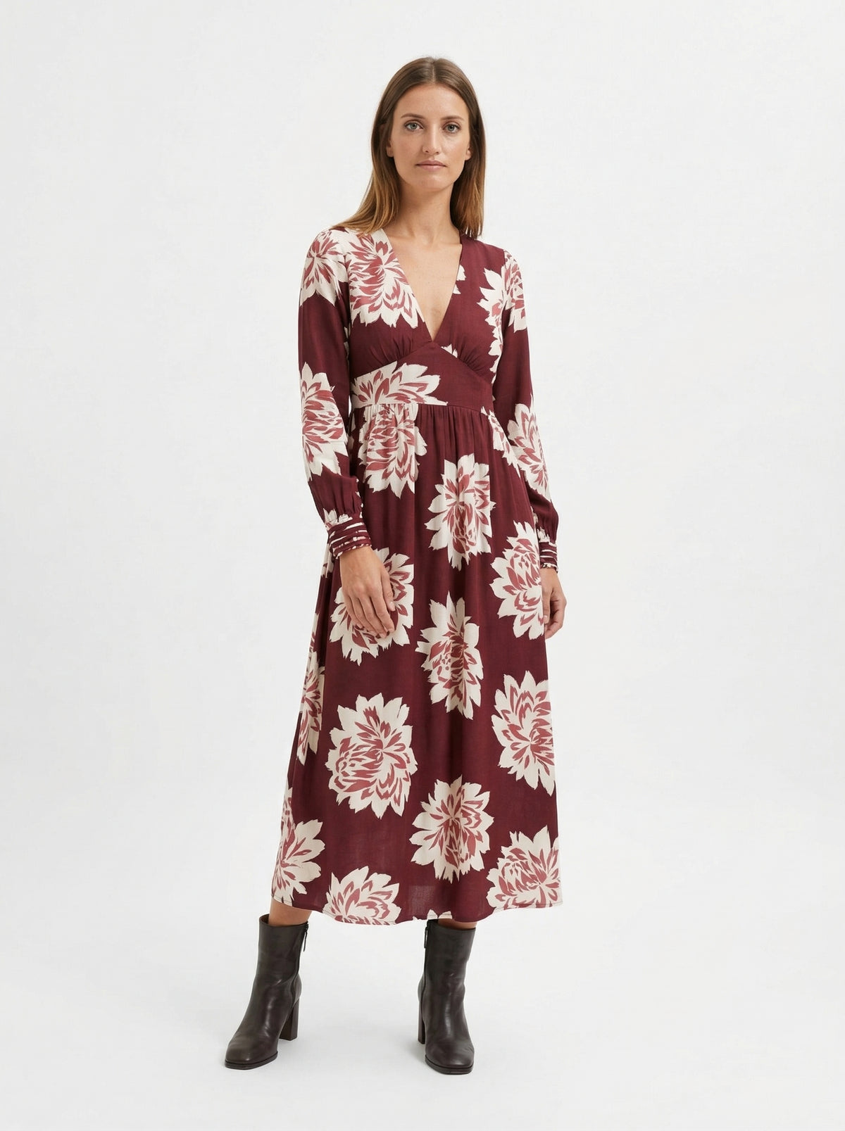 Cherie Floral Midi Dress - Default - Full body studio shot on white background