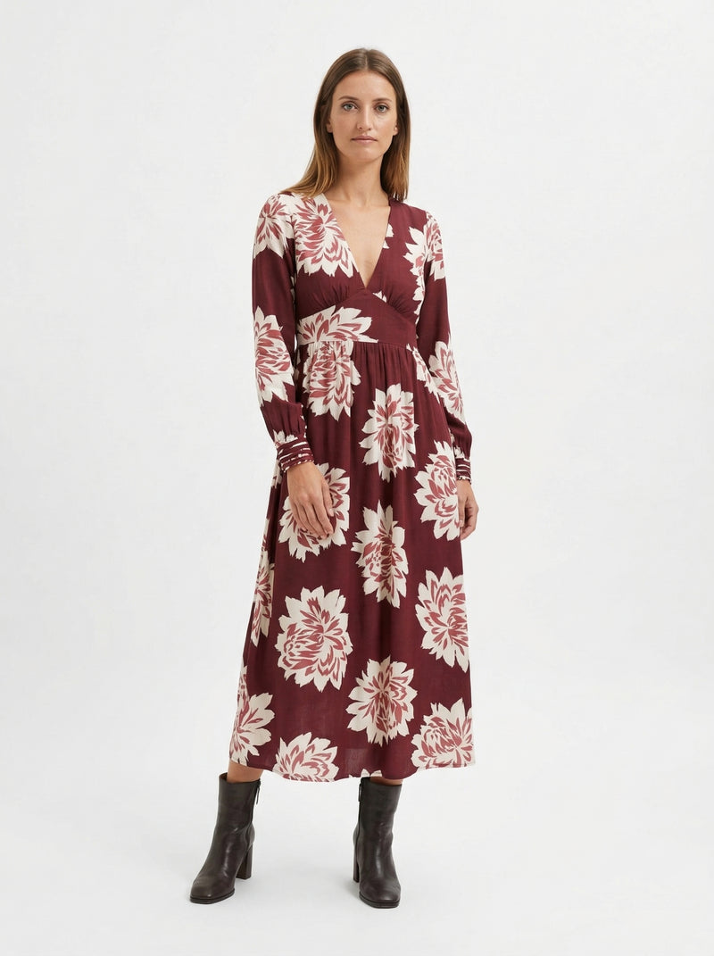 Cherie Floral Midi Dress - Default - Full body studio shot on white background