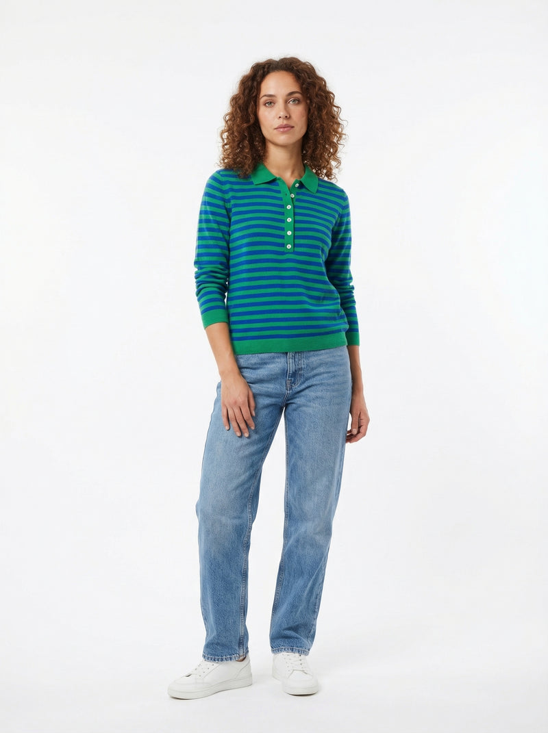Striped Henley Sweater Fiona - Default - Full body studio shot on white background