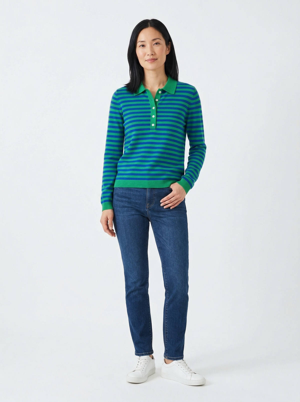 Striped Henley Sweater Fiona - Default - Full body studio shot on white background
