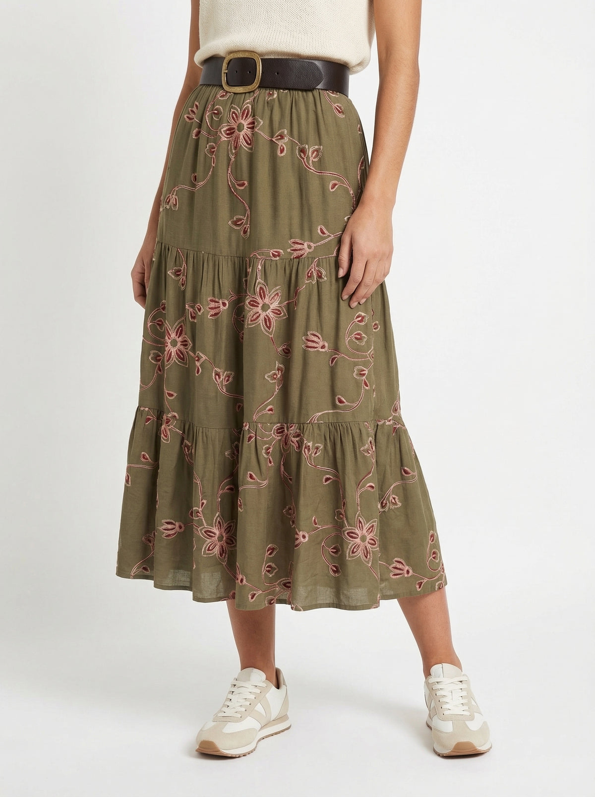 Bella Embroidered Maxi Skirt - Default - Full body studio shot on white background