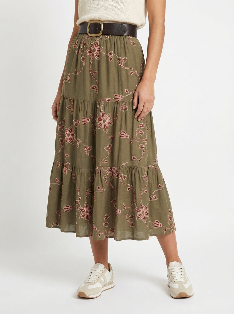 Bella Embroidered Maxi Skirt - Default - Full body studio shot on white background