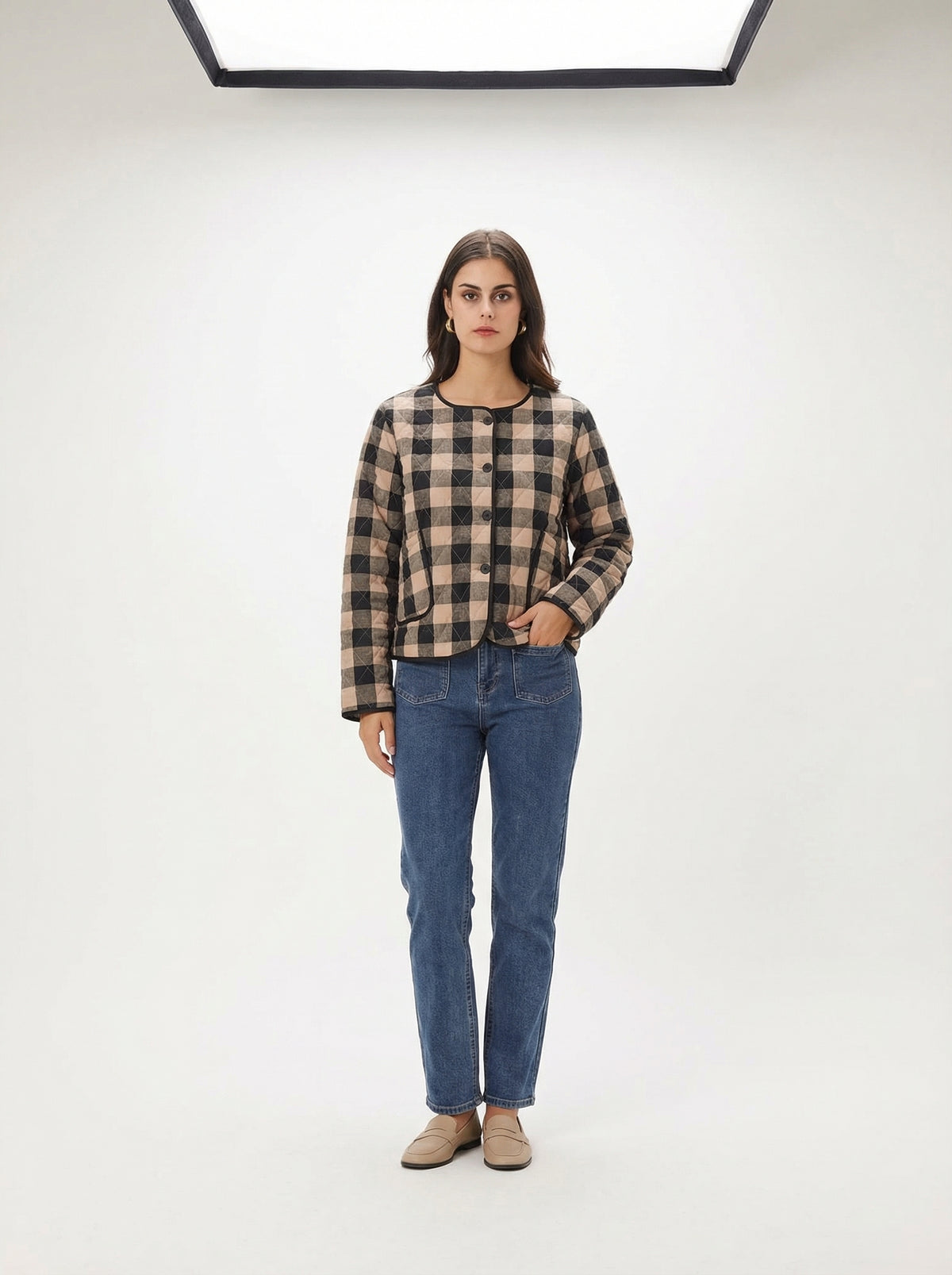 Quilted Vichy Jacket - Default - Full body studio shot on white background