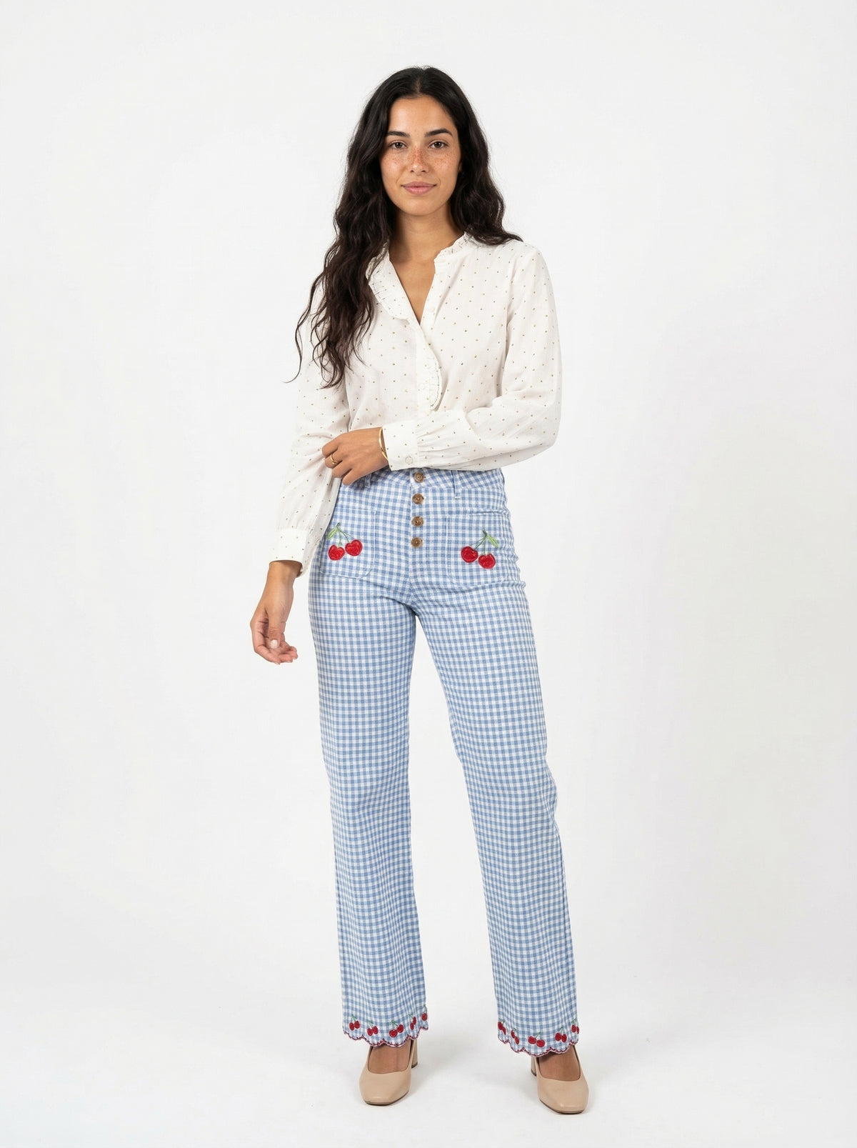 Cherry Gingham Pants - Default - Full body studio shot on white background
