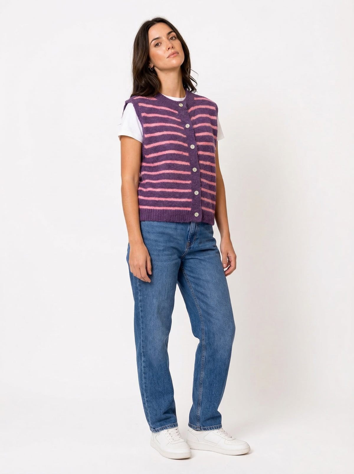 Striped Knit Vest - Default - Full body studio shot on white background