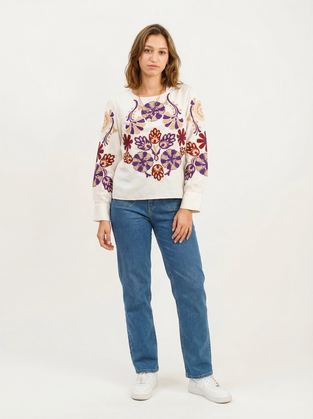 Floral Embroidered Blouse Rachel - Default - Full body studio shot on white background