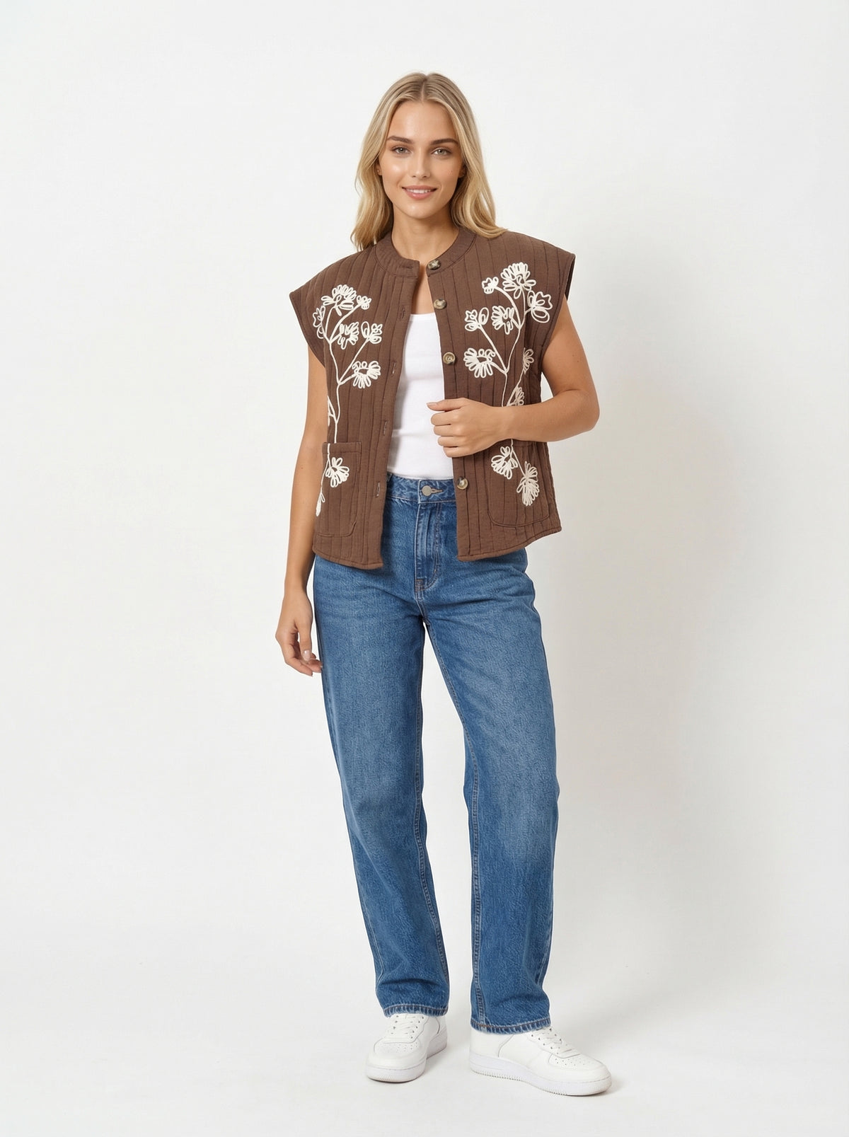 Embroidered Quilted Vest Paola - Default - Full body studio shot on white background