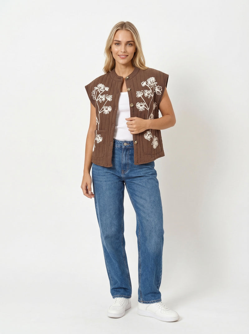 Embroidered Quilted Vest Paola - Default - Full body studio shot on white background