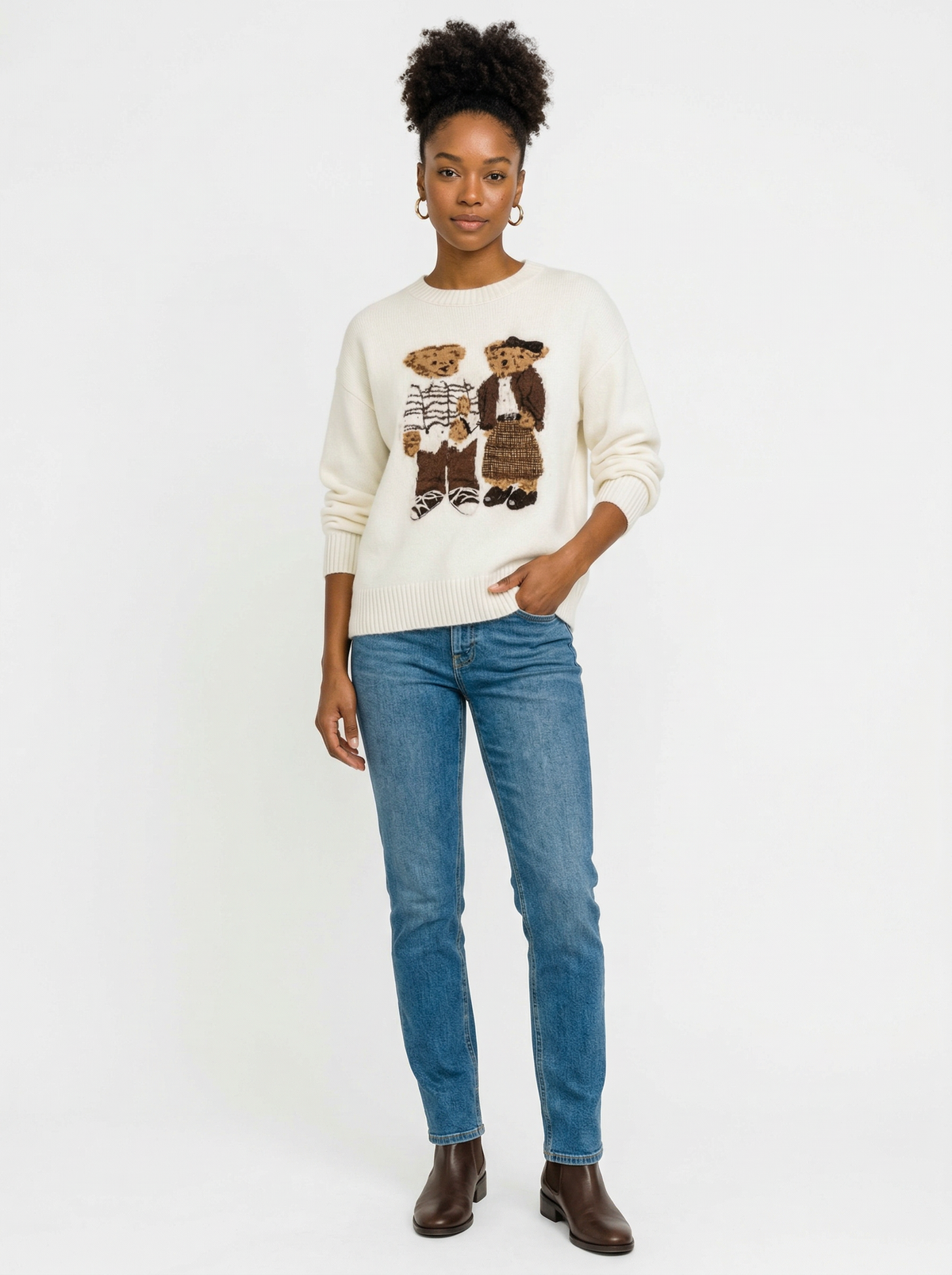 Teddy Bear Knit Sweater - Default - Full body studio shot on white background