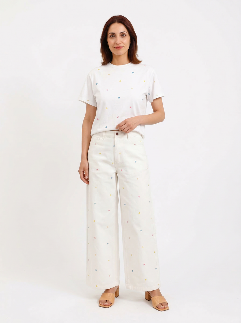 Pants Floral Embroidery - Default - Full body studio shot on white background