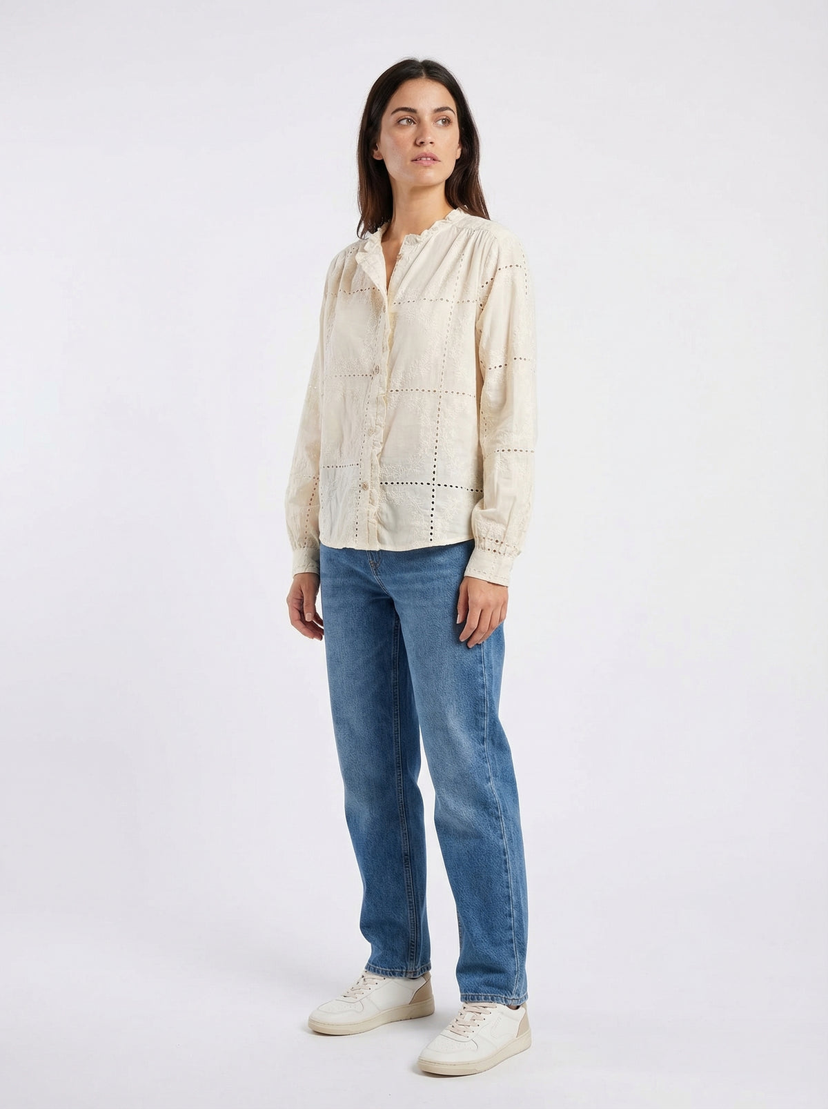 Embroidered Eyelet Blouse Cindy - Default - Full body studio shot on white background