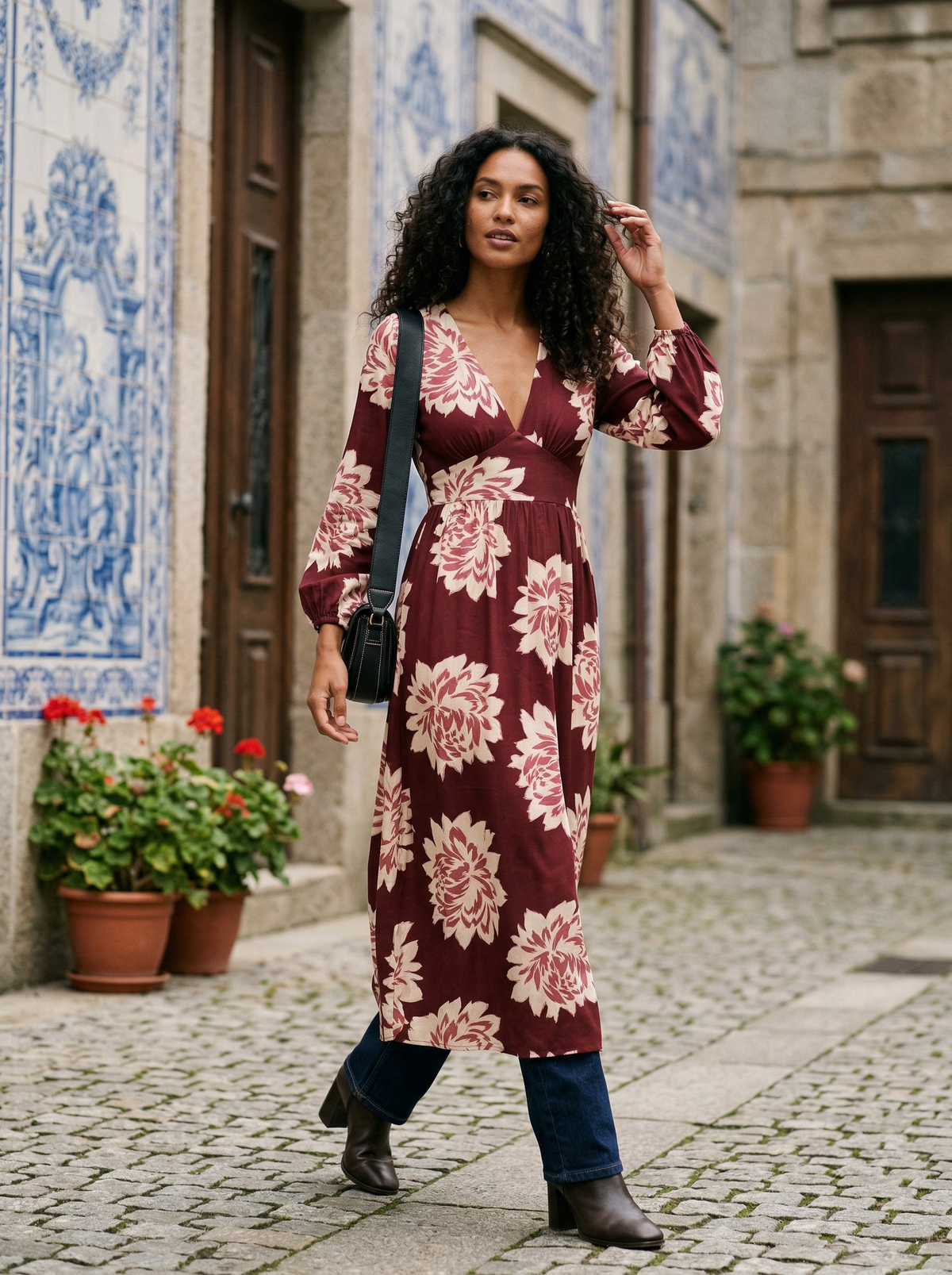 Cherie Floral Midi Dress - Default - Lifestyle editorial shot