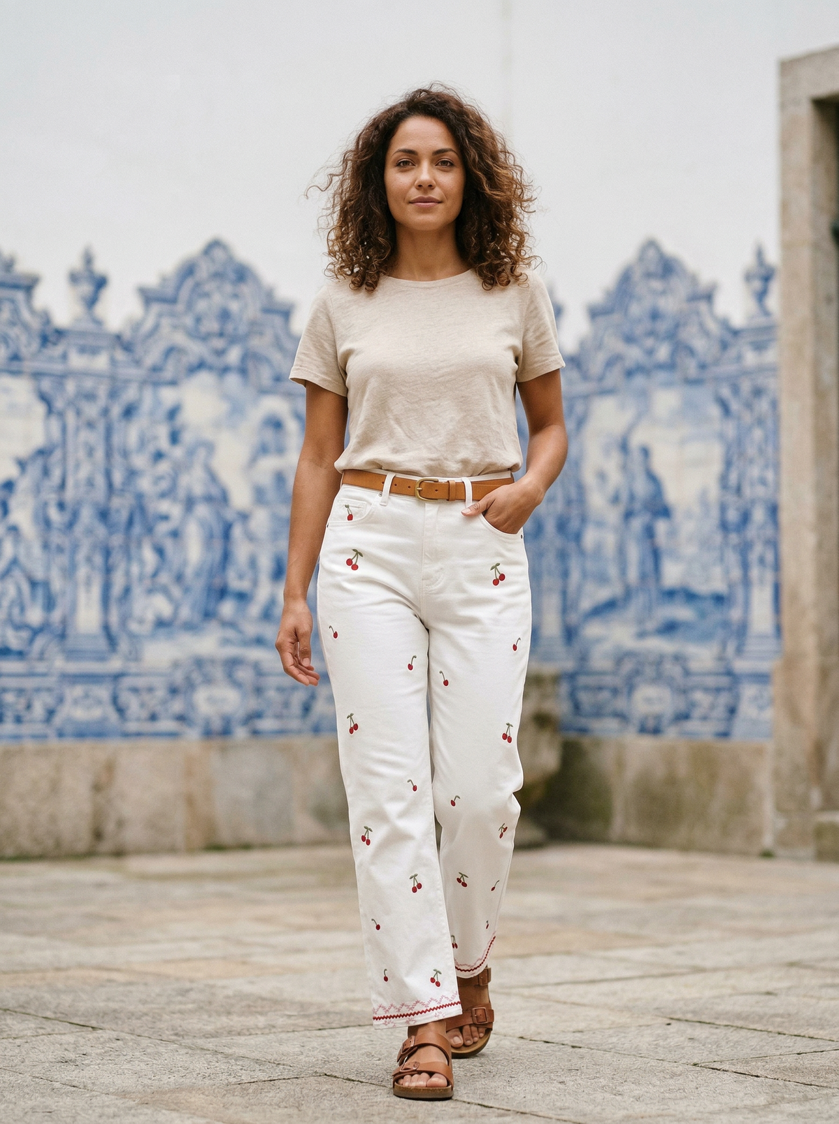 Cherry Embroidered Pants - Default - Lifestyle editorial shot