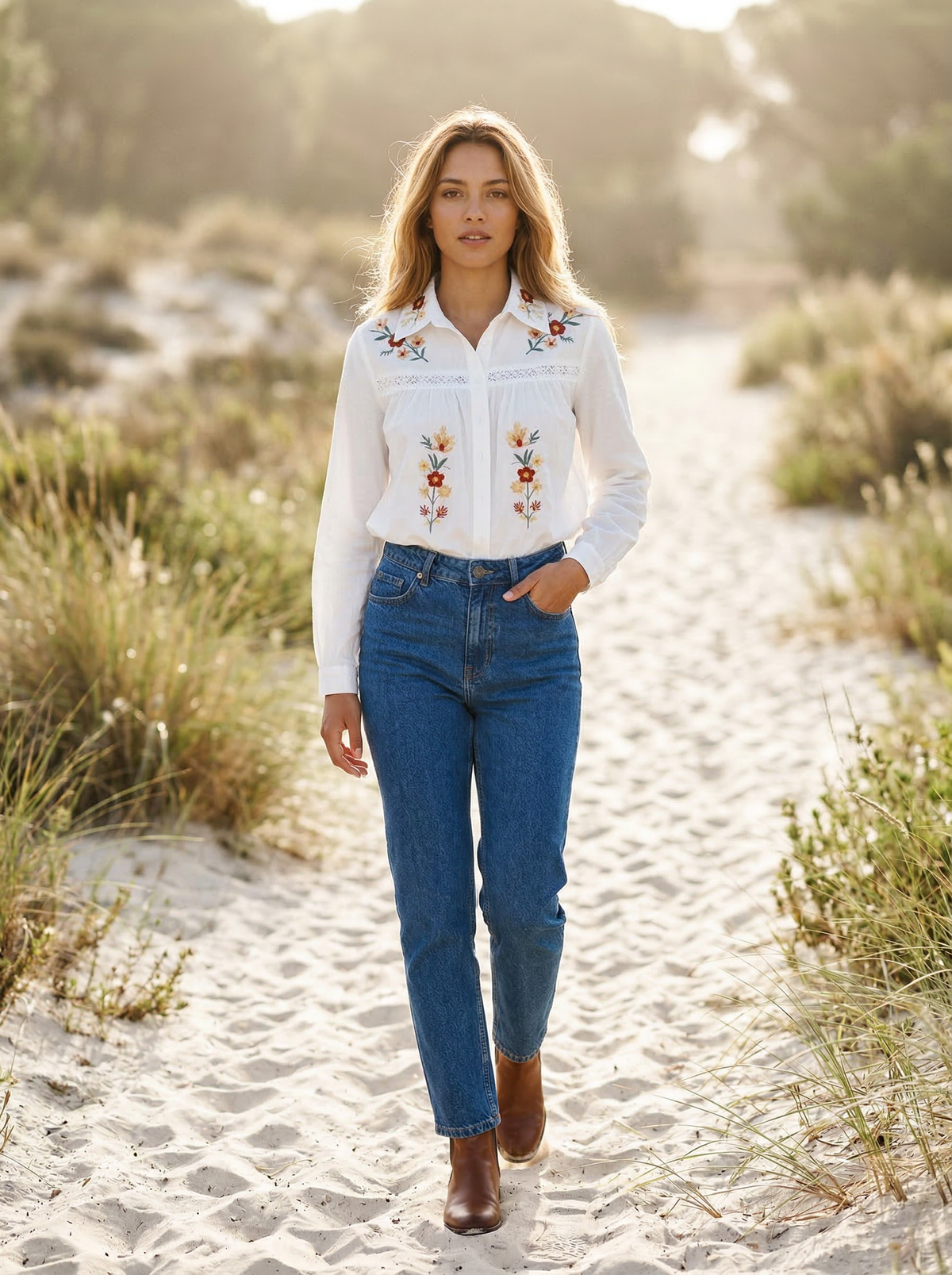 Floral Embroidered Blouse Paris - Default - Lifestyle editorial shot
