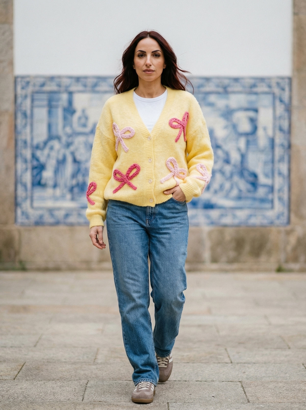 Knit Bow Cardigan - Default - Lifestyle editorial shot