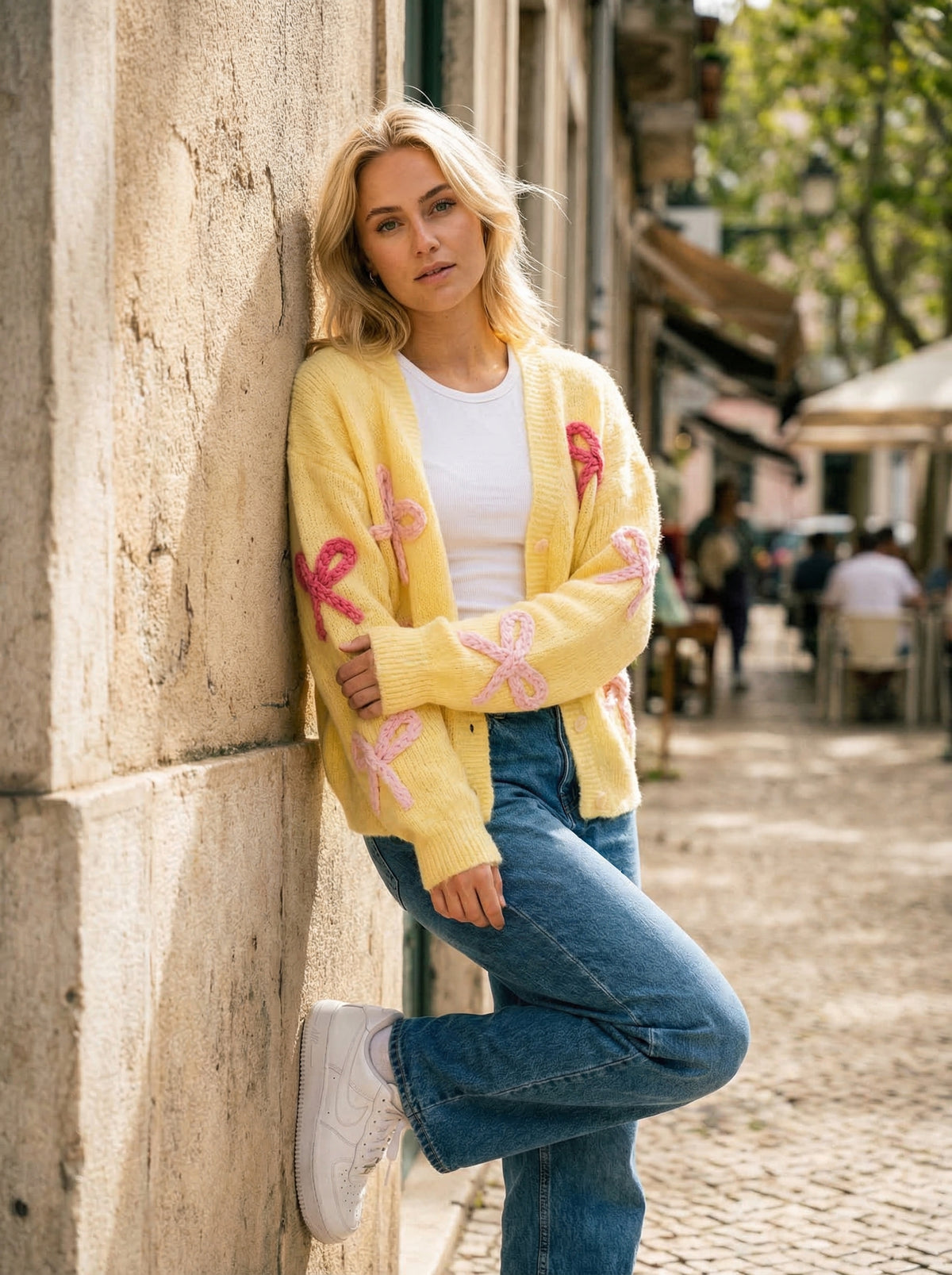 Knit Bow Cardigan - Default - Lifestyle editorial shot, alternate setting
