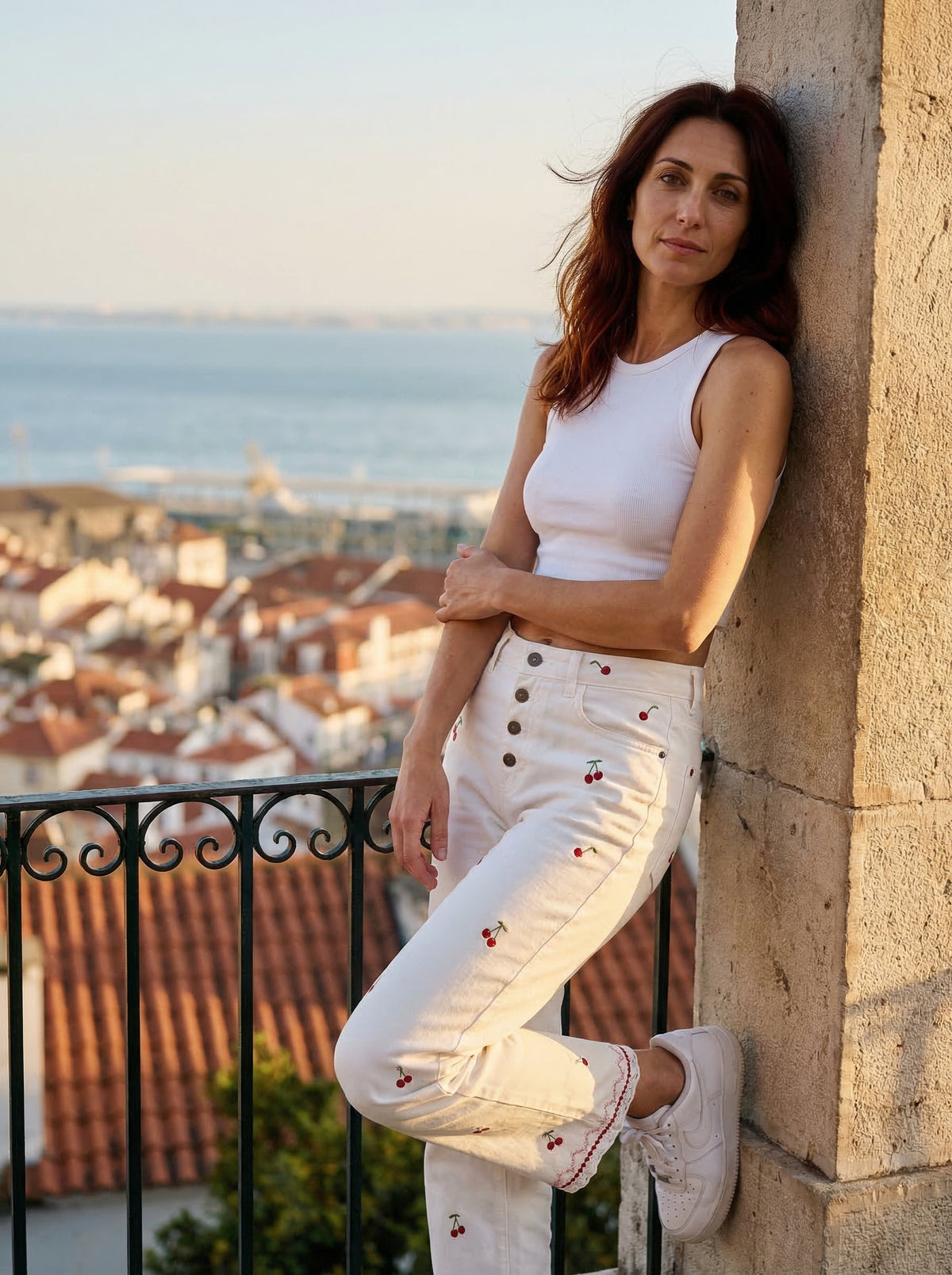 Cherry Embroidered Pants - Default - Lifestyle editorial shot, alternate setting