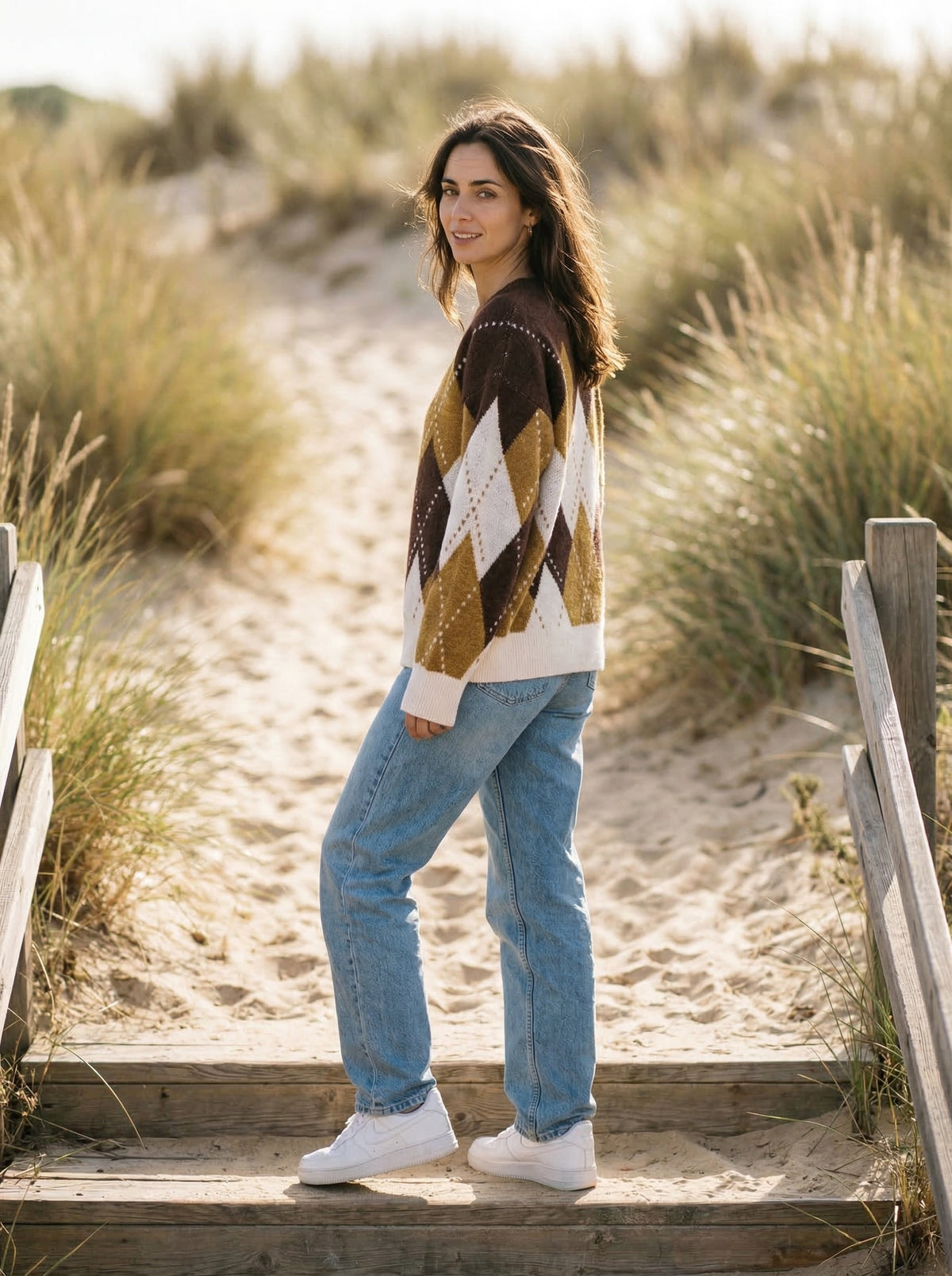 Argyle Knit Sweater Helen - Default - Lifestyle editorial shot, alternate setting