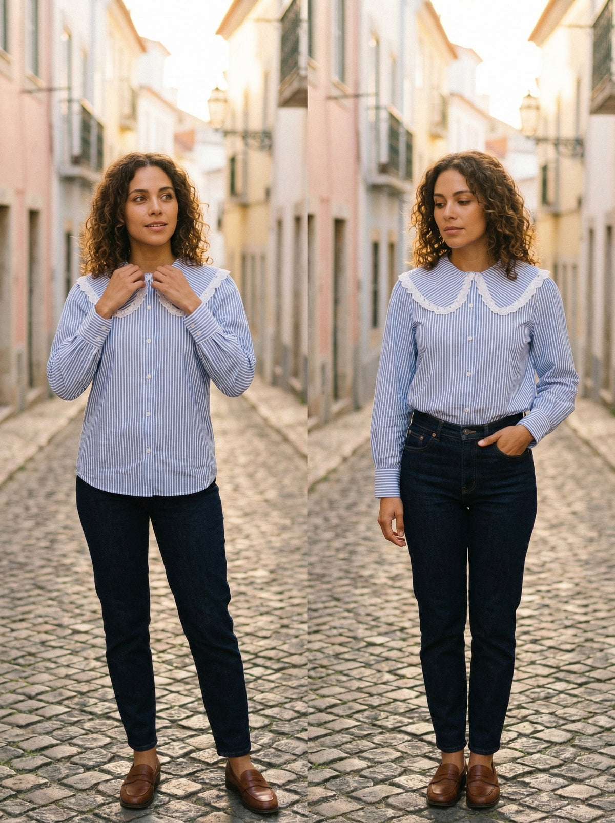 Striped Pilar Blouse - Default - Lifestyle editorial shot