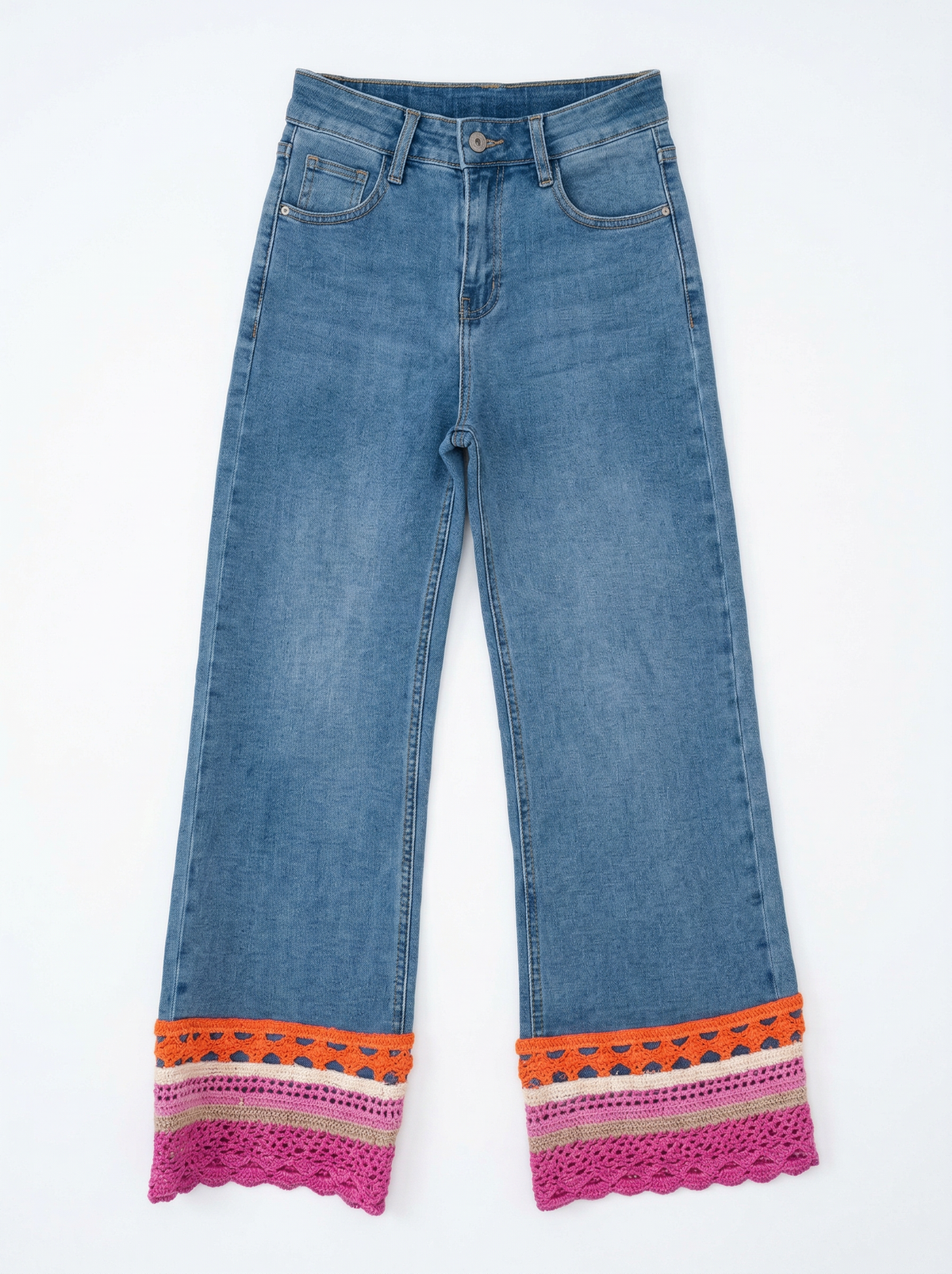 Crochet Trim Denim Pants - Default - Product only, no model