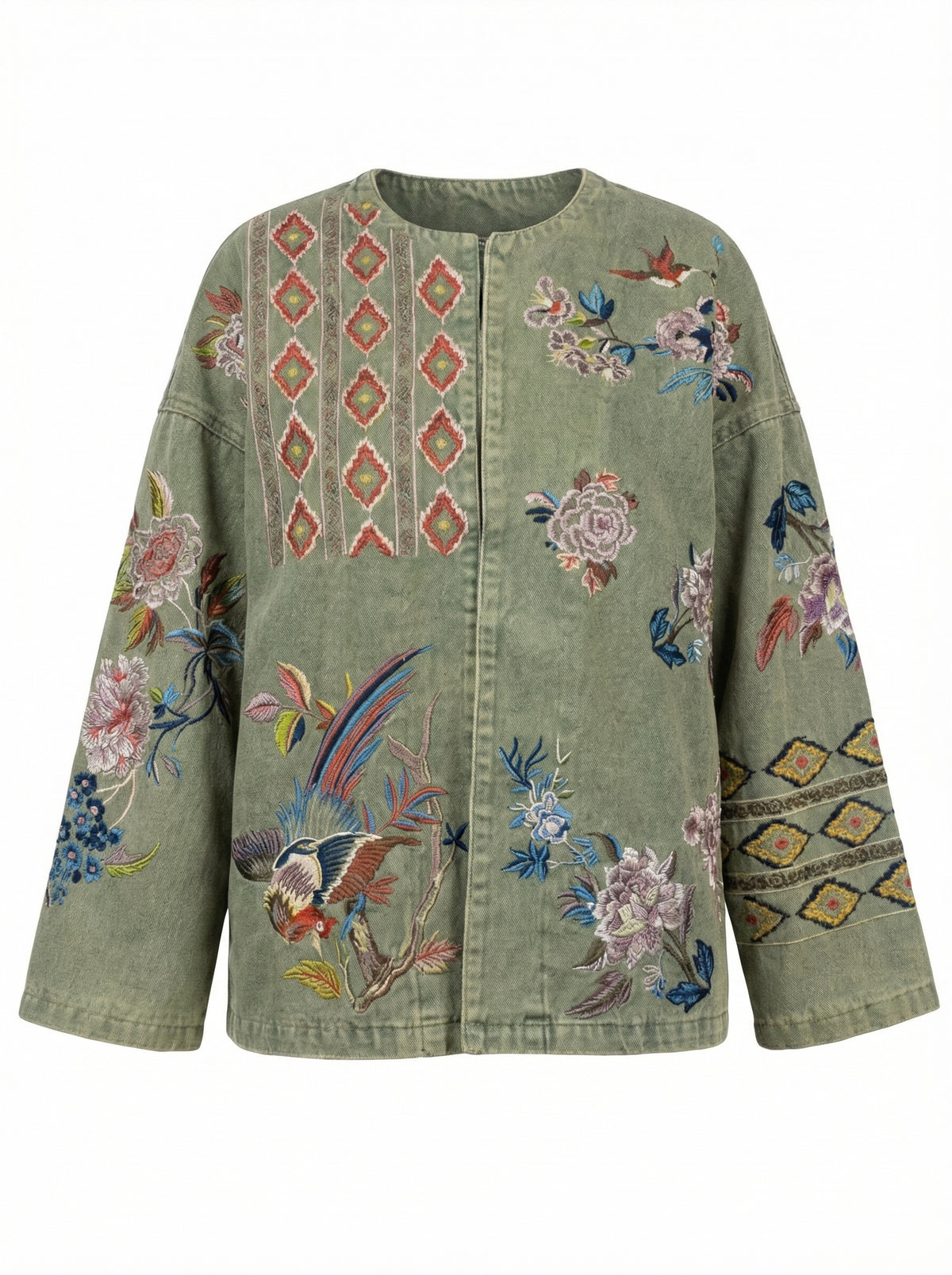 Artisan Embroidered Jacket - Green - Product only, no model
