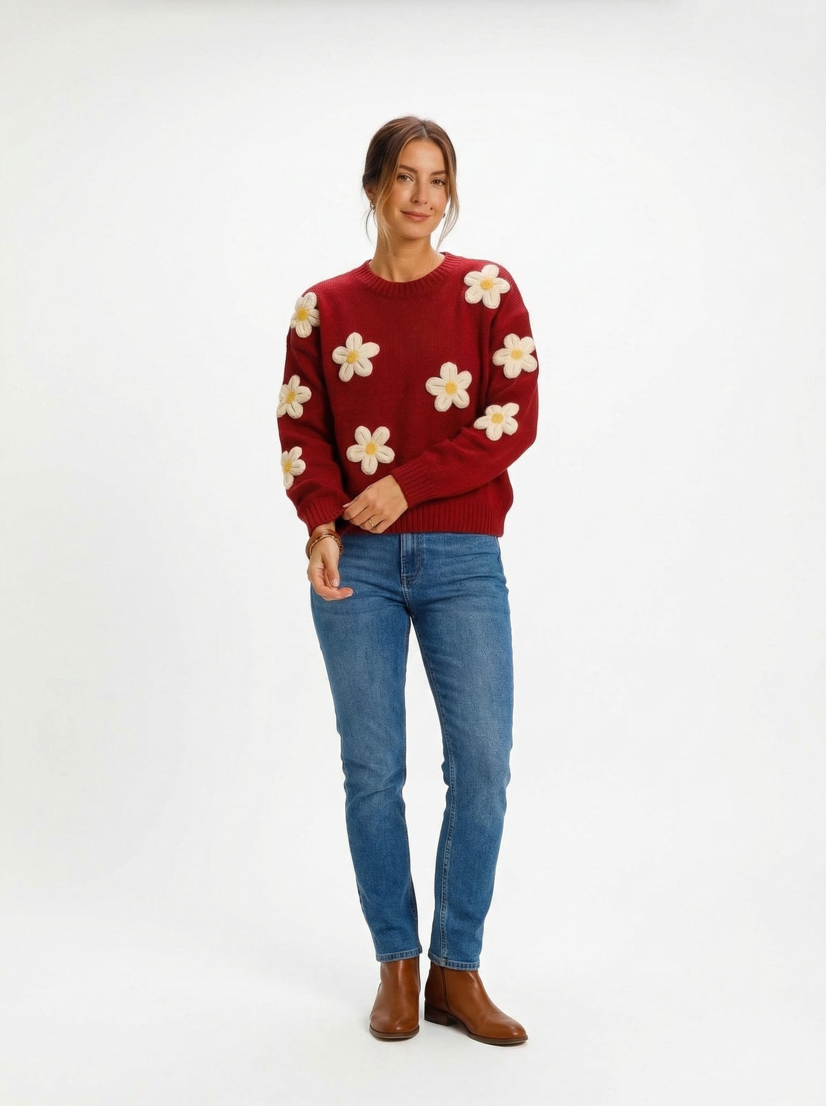 Sweater Daisys - Ivory - Full body studio shot on white background