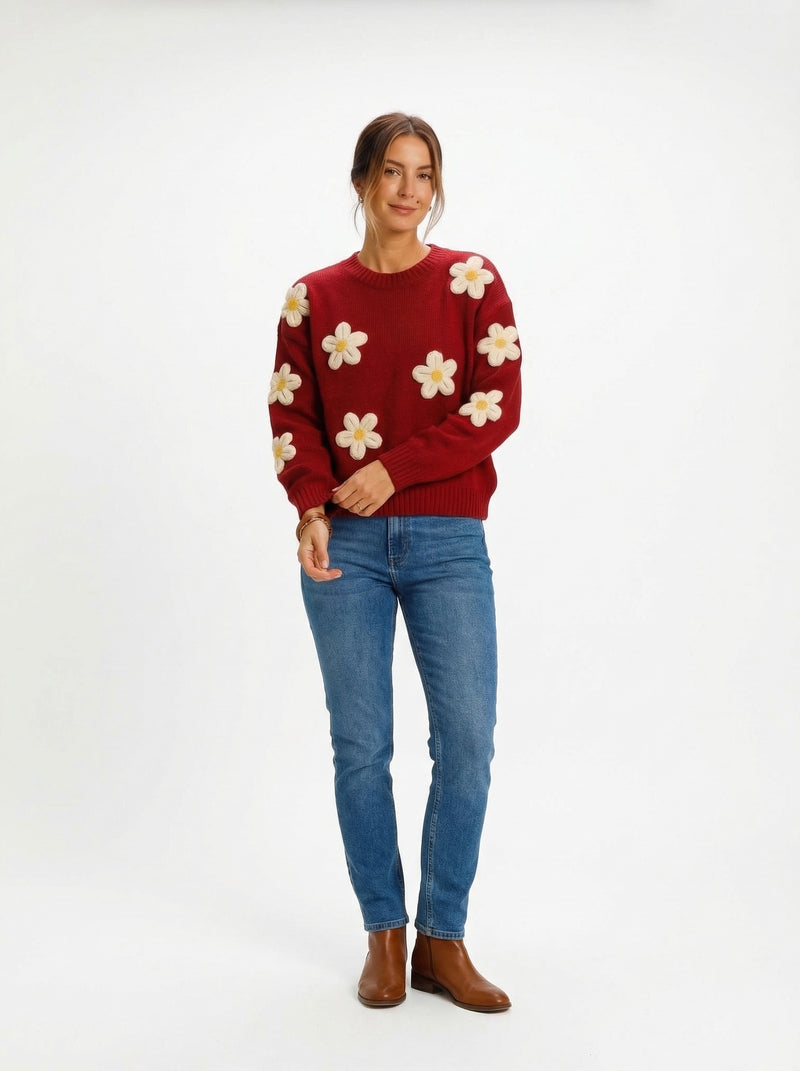 Sweater Daisys - Ivory - Full body studio shot on white background