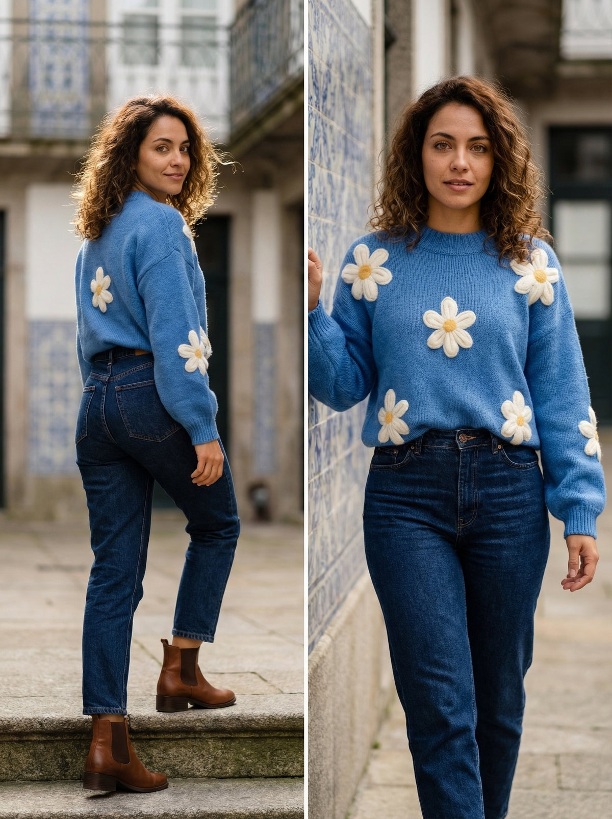 Sweater Daisys - Navy Blue - Lifestyle editorial shot