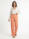 Bold Striped Wide-Leg Pants - Orange - Full body studio shot on white background