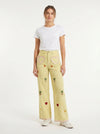 Vichy Embroidered Heart Pocket Pants - Pink - Full body studio shot on white background