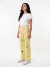 Vichy Embroidered Heart Pocket Pants - Pink - Full body studio shot on white background