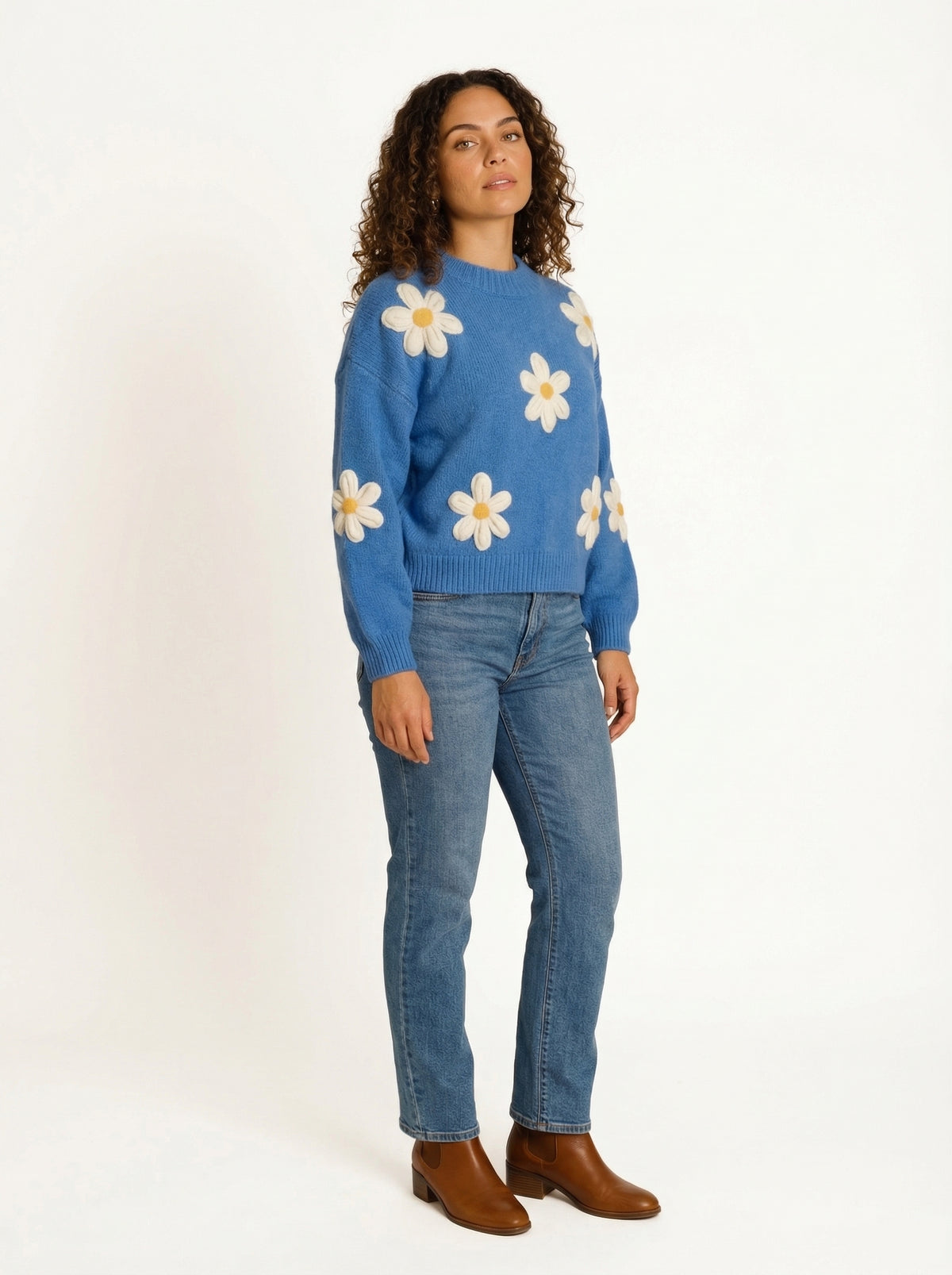 Sweater Daisys - Powder Blue - Full body studio shot on white background