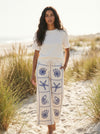 Embroidered Sea Life Wide-Leg Pants - Red - Lifestyle editorial shot