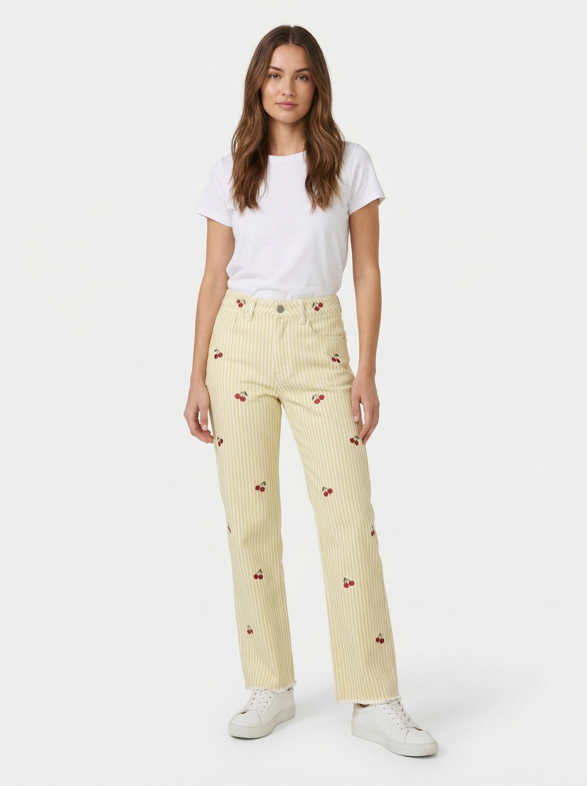 Striped Cherry Cotton Pants - Striped - Full body studio shot on white background