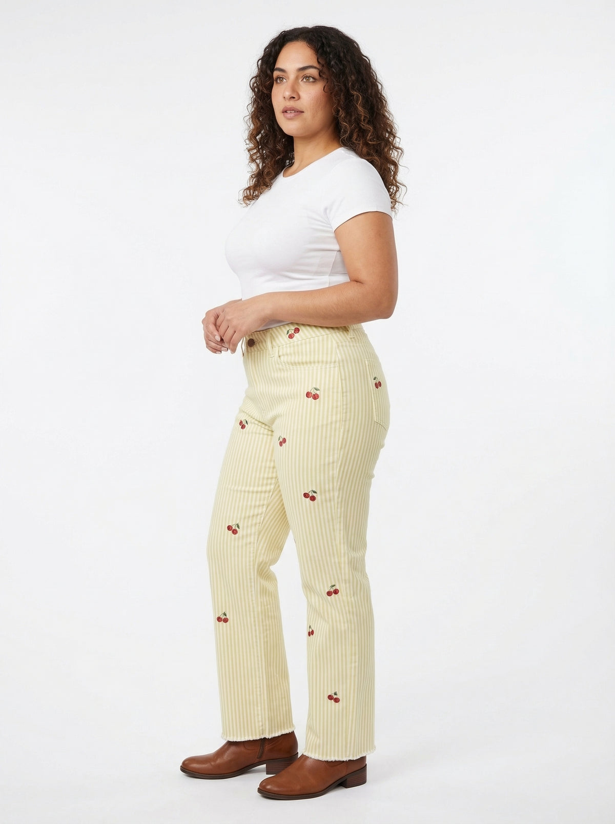 Striped Cherry Cotton Pants - Striped - Full body studio shot on white background